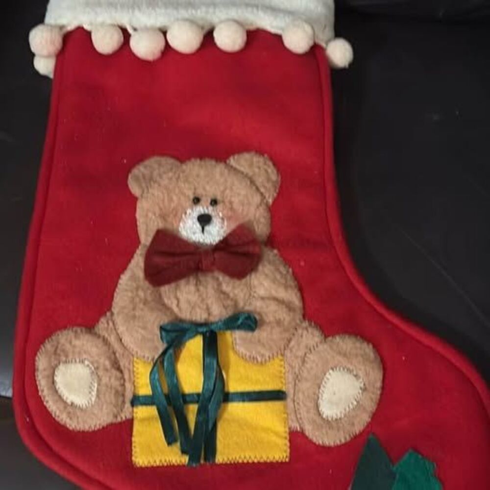Red Felt Teddy Bear Christmas Stocking